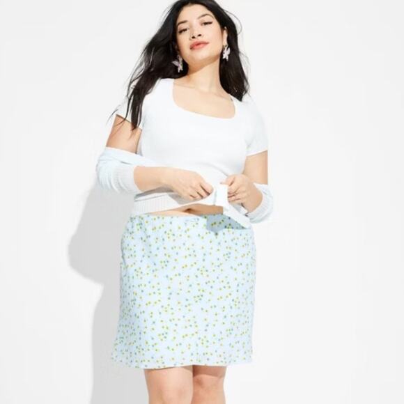 Wild Fable Women's Chiffon A Line Mini Skirt Light Aqua Blue Floral Size S - Picture 1 of 7